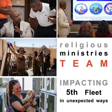 A graphic illustration representing the different religious ministries team engagements throughout the 5th Fleet area of operations.