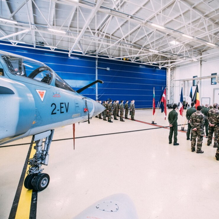 The incoming French detachment is assembled in front of one of their Mirage 2000-5 fighters during a ceremony where they took over the lead from the outgoing Belgian detachment for the portion of NATO’s collective Air Policing mission in the Baltics based out of Amari Air Base in Estonia March 31, 2022. NATO’s collective Air Policing mission in the Baltics is operated primarily out of Amari Air Base and Šiauliai Air Base in Lithuania and benefit from various military construction projects and base improvements managed by the U.S. Army Corps of Engineers, Europe District through the European Deterrence Initiative over the past several years. (Photo Courtesy of Estonian Defence Force)
