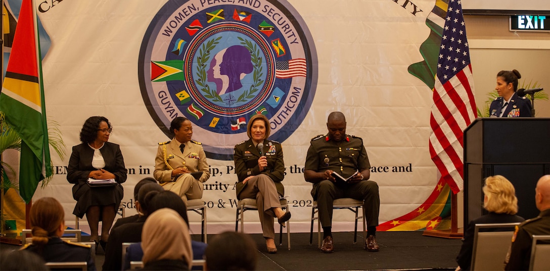 Army Gen. Laura Richardson speaks during a Guyana-led regional conference focused on implementation of the Women, Peace, and Security initiative.