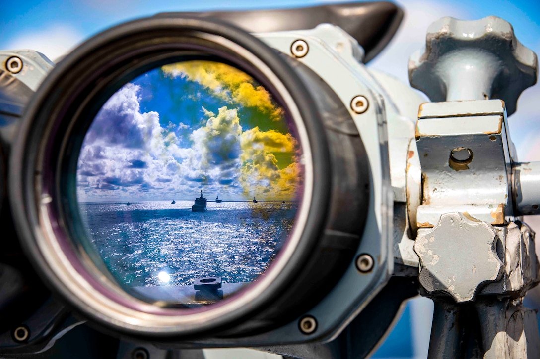 Ships seen through binoculars.