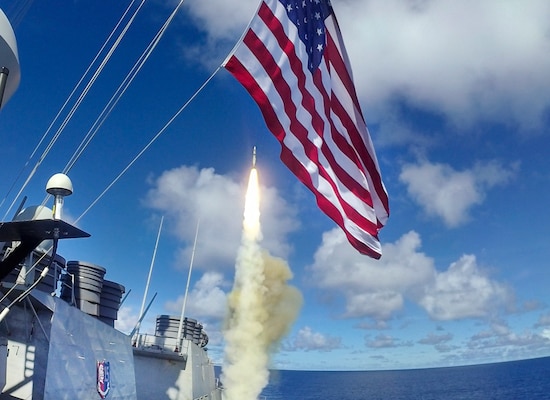 PHILIPPINE SEA (Aug. 28, 2022) – The Arleigh Burke-class guided-missile destroyer USS Barry (DDG 52) launches a Standard Missile (SM) 2 during a live-fire missile exercise as part of Pacific Vanguard (PV) 22 while operating in the Philippine Sea, Aug. 28. PV22 is an exercise with a focus on interoperability and the advanced training and integration of allied maritime forces. (U.S. Navy photo by Mass Communication Specialist 1st Class Deanna Gonzales)