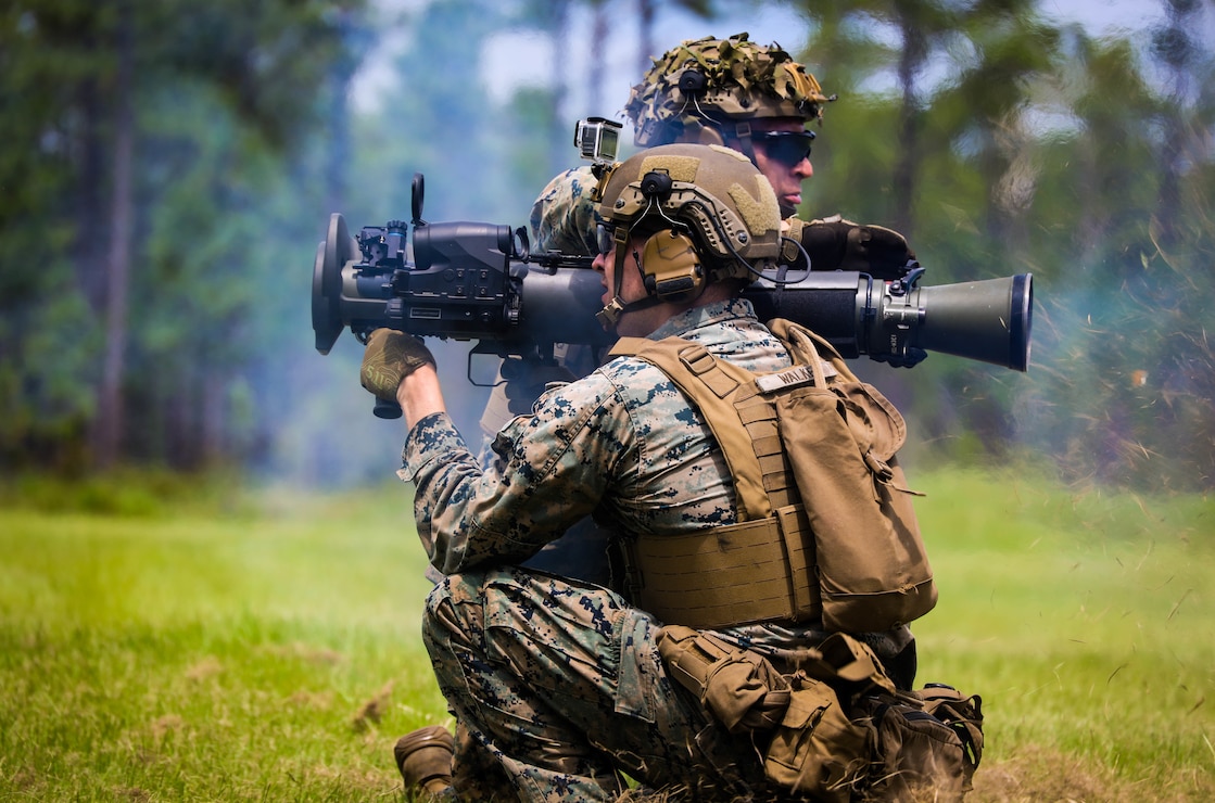 U.S. Marines with 3rd Battalion, 6th Marine Regiment, 2d Marine Division, fire an M3E1 multipurpose anti-armor anti-personnel weapon system, during a range in preparation for a Marine Corps Combat Readiness Evaluation (MCCRE) on Camp Lejeune, North Carolina, August 24, 2022. The purpose of a MCCRE is to formally evaluate the unit’s combat readiness in preparation for deployment. (U.S. Marine Corps photo by Lance Cpl. Ethan Robert Jones)