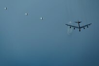 A U.S. Air Force B-52 Stratofortress, assigned to the 5th Bomb Wing, Minot Air Force Base, North Dakota, conducts a Bomber Task Force mission with coalition and regional partners across the U.S. Central Command area of responsibility, Sept. 4, 2022. U.S. bombers offer a rapid response capability for the USCENTCOM theater to deter conflict while credibly demonstrating the U.S.'s ability to address a global security environment. (U.S. Air Force photo by Staff Sgt. Charles Fultz)