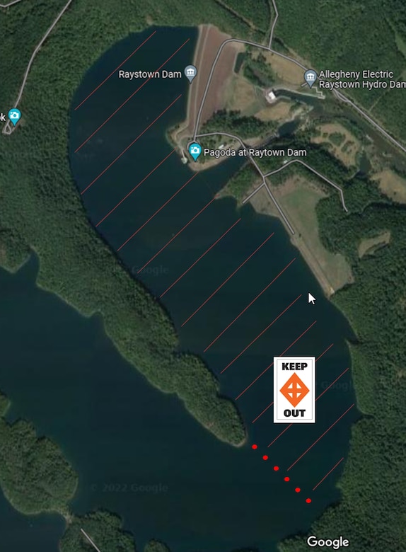 Map showing buoy outside Raystown Dam