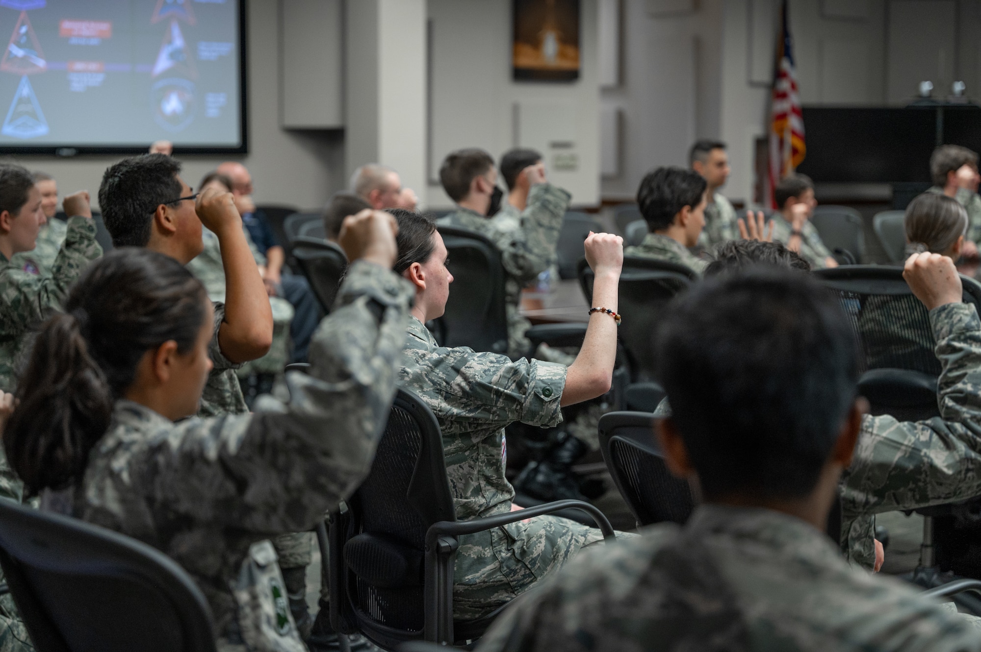 Cadets with the Civil Air Patrol Space Force Operations Academy attend a welcome mission brief, July 26, 2022, at Cape Canaveral Space Force Station, Fla. During the brief, cadets learned the Space Launch Delta 45 mission, the different launch partners, our launch pace, who the senior leaders are, and U.S. Space Force growth and job opportunities.(U.S. Space Force photo by Senior Airman Dakota Raub)