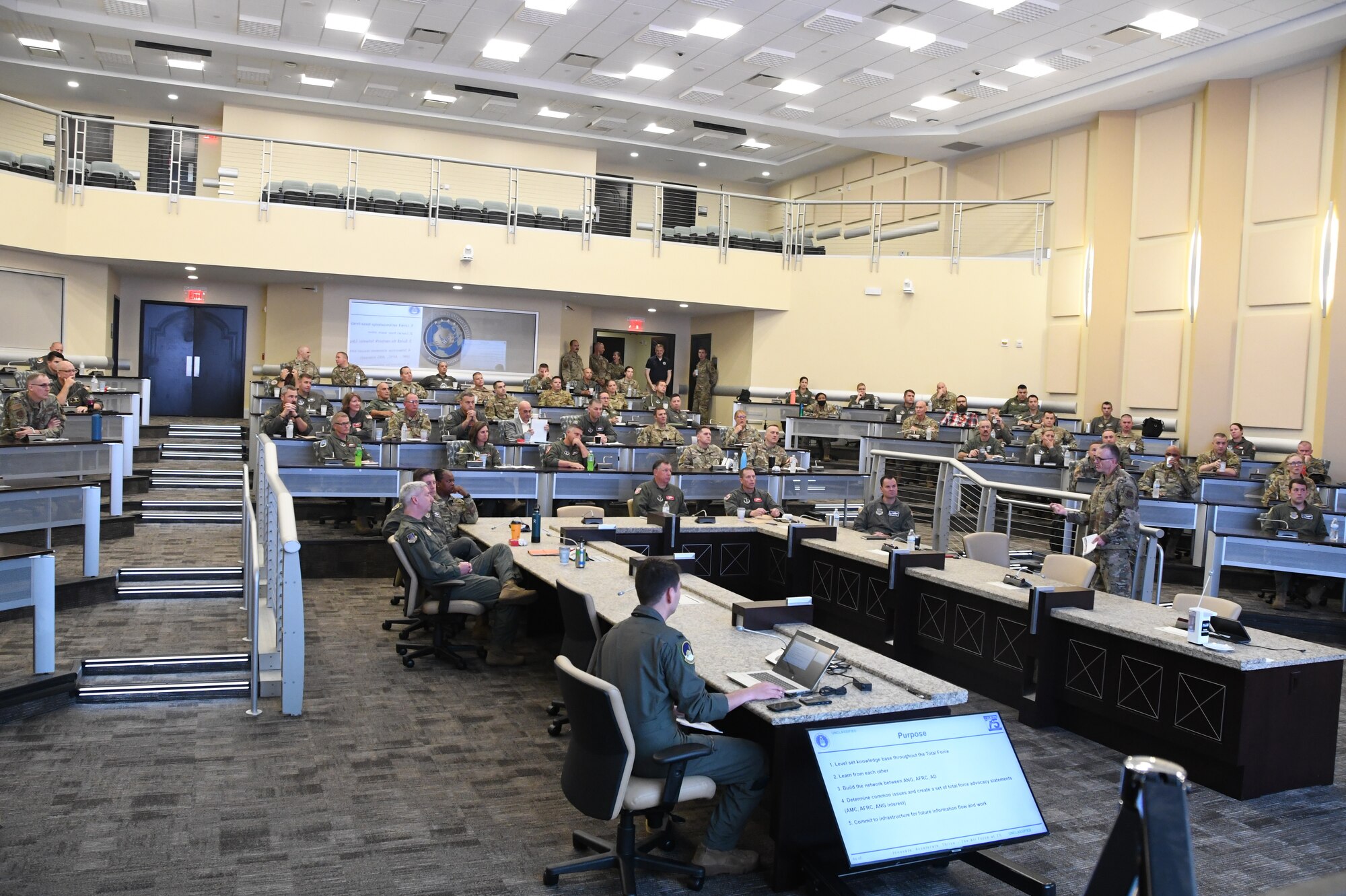 Col. Greg Buchanan, 459th ARW Commander, addresses the first ever Total Force KC-135 Weapons System Council at the Gen. Jacob E. Smart Conference Center at Joint Base Andrews, Md., Aug. 10, 2022. (U.S. Air Force Photo by Maj. Tim Smith)