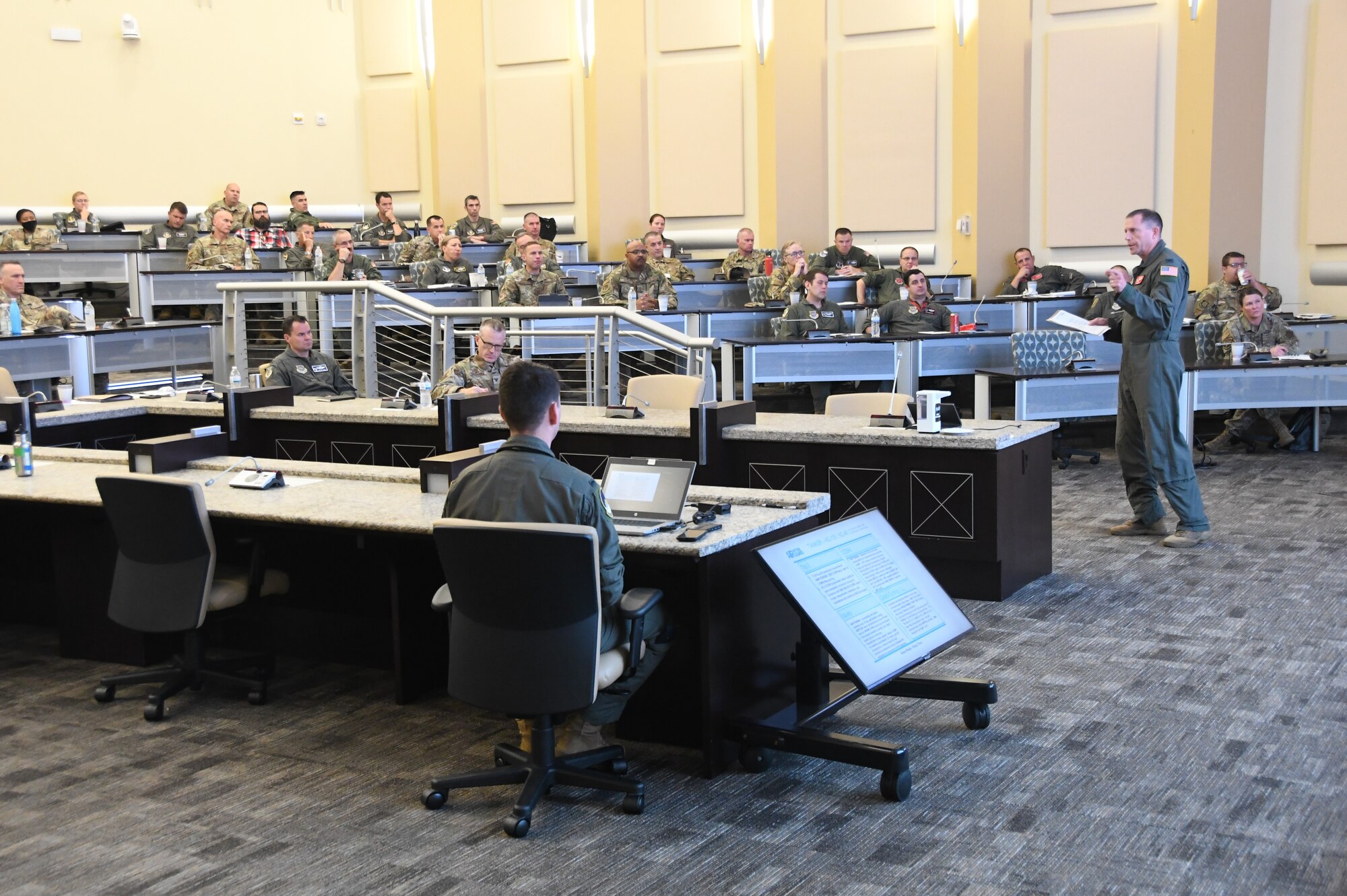 Col. Lee Hartley, 134th ARW Commander, addresses the first ever Total Force KC-135 Weapons System Council at the Gen. Jacob E. Smart Conference Center at Joint Base Andrews, Md., Aug. 10, 2022. (U.S. Air Force Photo by Maj. Tim Smith)