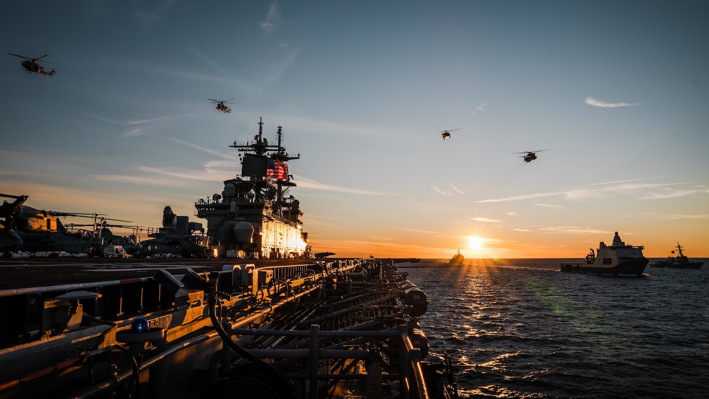 USS Kearsarge (LHD 3) maneuvers with partner and allied ships in the Baltic Sea.