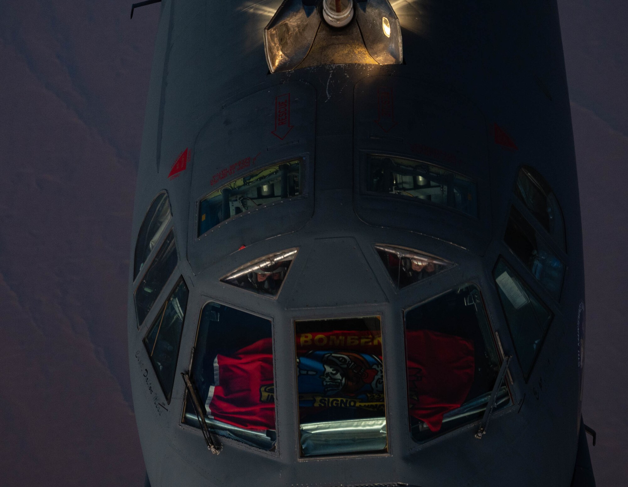 A U.S. Air Force B-52H Stratofortress, assigned to the 5th Bomb Wing, Minot Air Force Base, North Dakota, conducts aerial refueling with a KC-135 Stratotanker assigned to the 340th Expeditionary Air Refueling Squadron, Al Udeid Air Base, Qatar, during a Bomber Task Force mission, over the U.S. Central Command area of responsibility, Sept. 4, 2022. During the BTF, two B-52H Stratofortresses, along with other U.S. aircraft, conducted theater integration training with a variety of coalition and partner ally aircraft to demonstrate readiness and strengthen ties within the USCENTCOM AOR. (U.S. Air Force photo by Staff Sgt. Dana Tourtellotte)