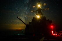 The Arleigh Burke-class guided-missile destroyer USS Ross (DDG 71) transits the Mediterranean Sea, Sept. 29, 2018.