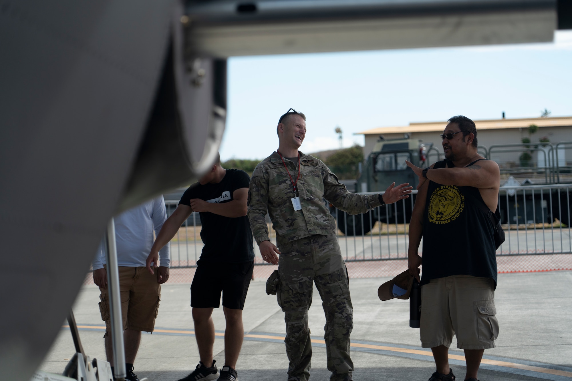 Airshow attendees tour an aircraft.