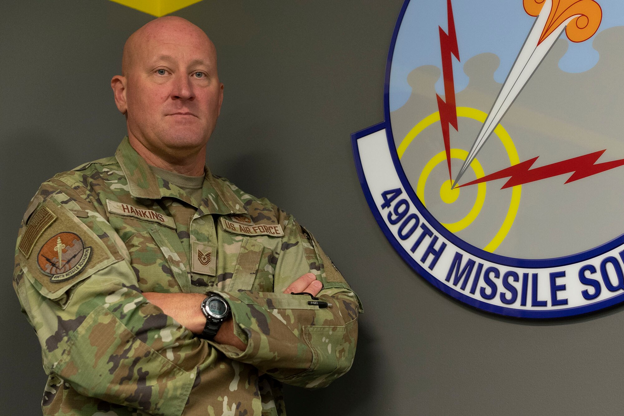 Tech. Sgt. Christopher Hankins, 490th Missile Squadron facility manager operations non-commissioned officer in charge, poses for a photo Sep. 7, 2022, at Malmstrom Air Force Base Mont. Facility managers are in charge of all equipment at the missile alert facility, maintaining the grounds of the MAF and managing all enlisted personnel assigned to the MAF on tour.  In addition, they assist combat crew commanders with communication and computer troubleshooting with the missile system. (U.S. Air Force photo by Airman 1st Class Elijah Van Zandt)