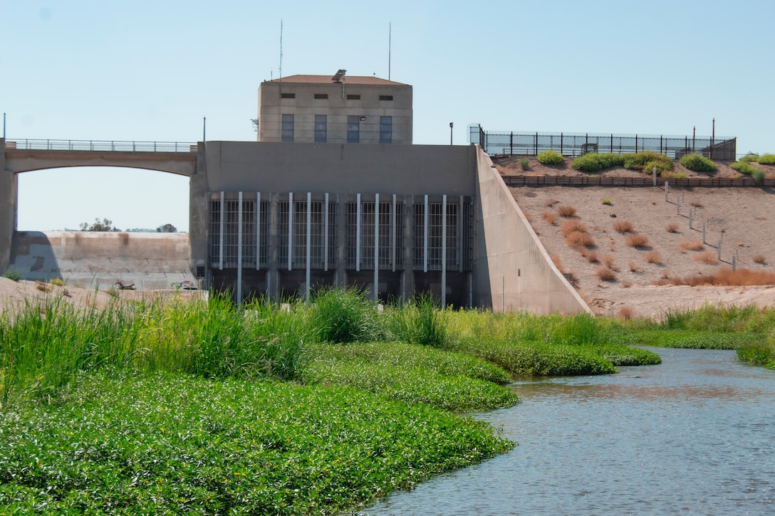 The Los Angeles River flows into Sepulveda Dam Aug. 19 in Encino California. Sepulveda Dam was built by the U.S. Army Corps of Engineers Los Angeles District and completed in December 1941.