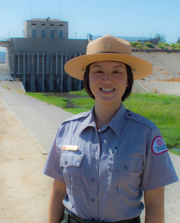 U.S. Army Corps of Engineers Los Angeles District Park Ranger Connie Chan-Le poses for a photo during her routine site visit of the Sepulveda Dam Aug. 19 in Encino California.