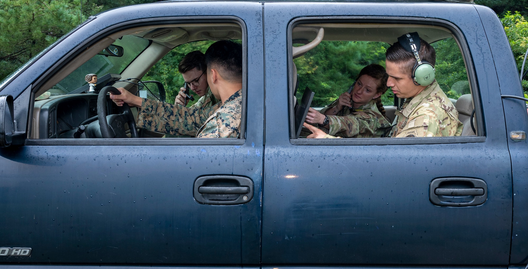 Airmen assigned to the 621st Air Control Squadron simulate mobile command and control (C2) from a vehicle at Yongin Army Base, Republic of Korea, Aug. 31, 2022.