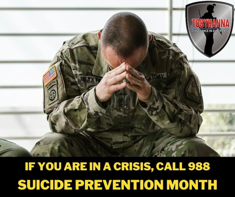 Photo of a Army soldier with caption "If you are in a crisis, call 988 Suicide Prevention Month