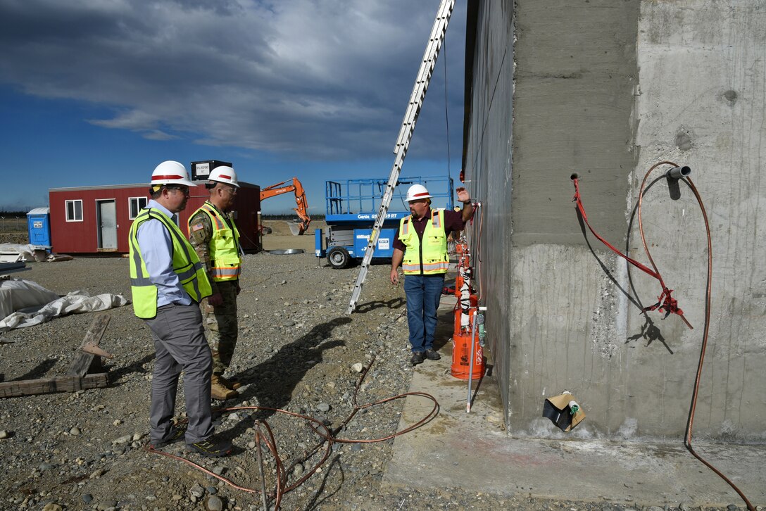 Joly, Styers and Wilson tour the Fort Greely Communications Center currently under construction at Fort Greely, Alaska. The new facility is expected to be completed in 2023. (Photo by Kristen Bergeson)