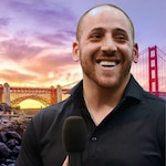 Kevin Hines is shown digitally imposed against the backdrop of the Golden Gate bridge, the location of his suicide attempt more than 20 years ago. Hines is now a mental health advocate and shares his story to help others struggling with suicidal thoughts.