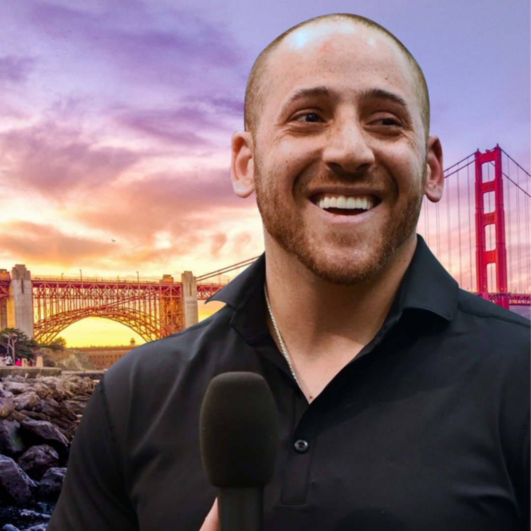 Kevin Hines is shown digitally imposed against the backdrop of the Golden Gate bridge, the location of his suicide attempt more than 20 years ago. Hines is now a mental health advocate and shares his story to help others struggling with suicidal thoughts.