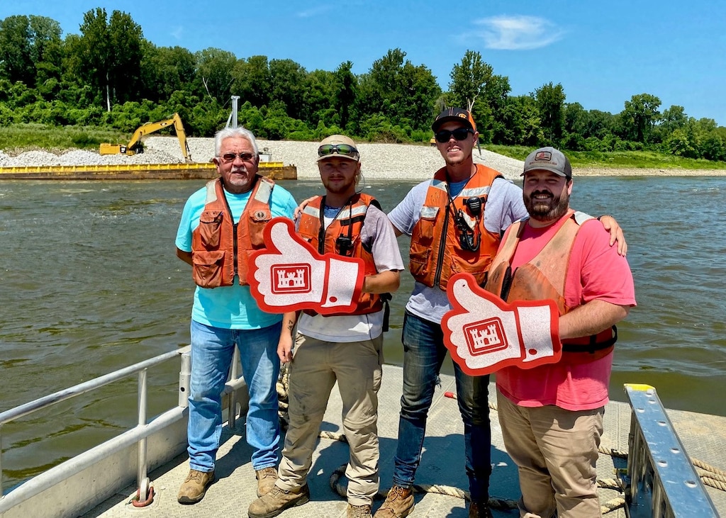 The Memphis District recently finished the first Infrastructure Investment and Jobs Act (IIJA) funded construction project on the Mississippi River near Caruthersville, Missouri.

The Corps partnered with the Lower Mississippi River Committee (LOMRC) and commercial towing industry to complete the $1.15 million revetment maintenance project at Little Cypress near Mississippi River Mile 863.