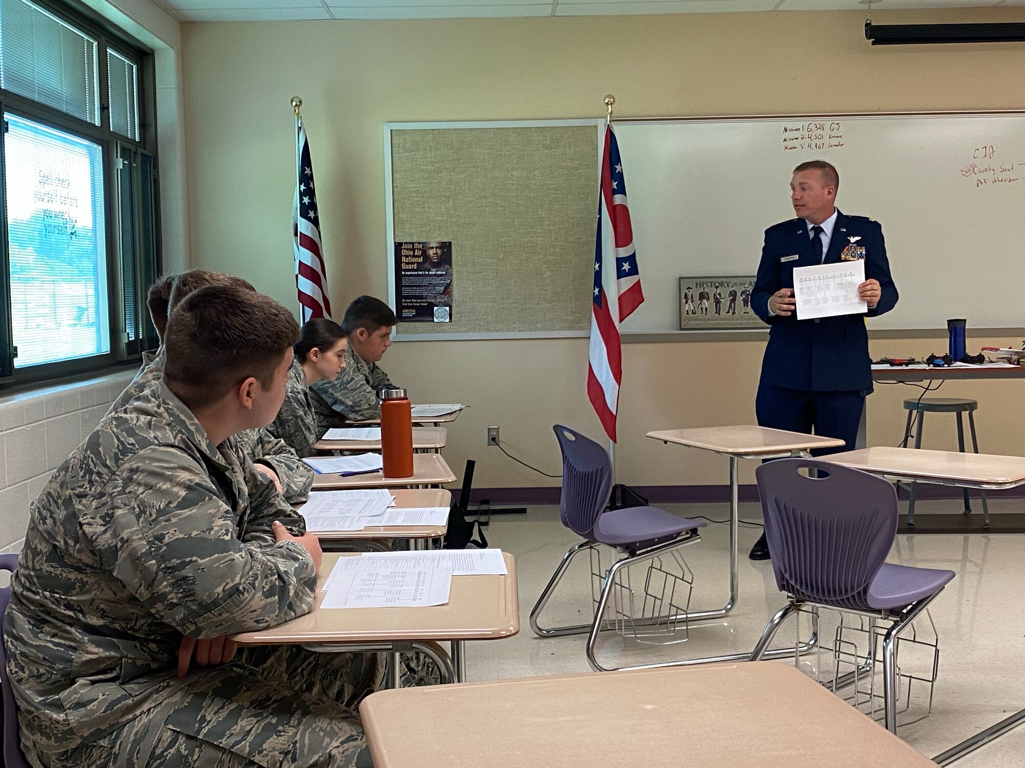 Retired U.S. Air Force Maj. Lance Roberts, Air Force Junior ROTC Senior Aerospace Science Instructor, teaches a class to cadets at Logan High School, Logan, Ohio, Aug. 29, 2022.  Logan High School received approval to start an Air Force Junior ROTC program last year, and the program started its first full academic year in August of 2022.