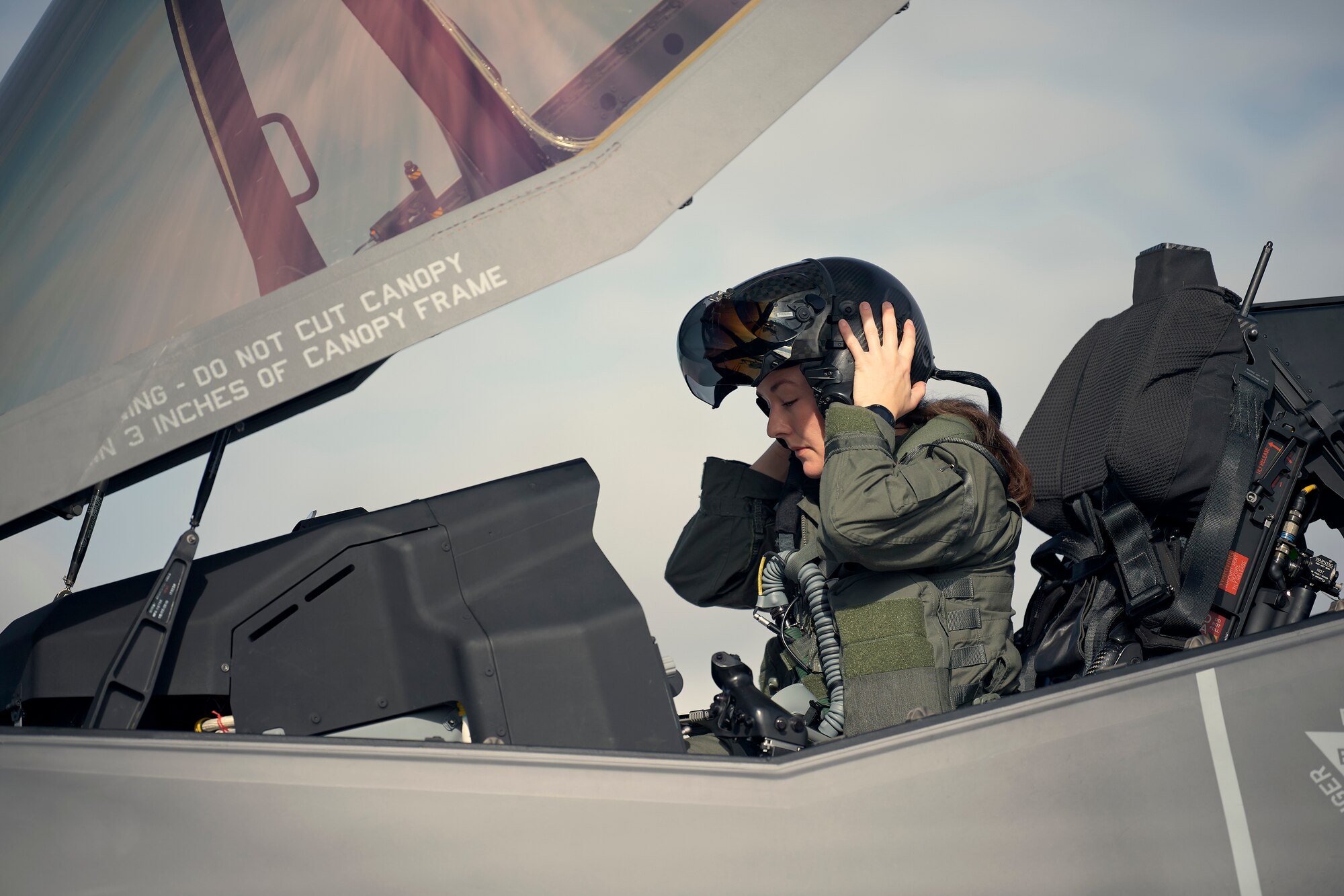 First Lt. Kelsey Flannery, an F-35A Lightning II pilot assigned to the 134th Fighter Squadron of the Vermont Air National Guard's 158th Fighter Wing, prepares to take off for a training mission from South Burlington Air National Guard Base, Vermont, Sept. 7, 2022. Flannery, tthe Air National Guard's first female F-35 pilot, made her first flight with the 158th after three years of flight training.