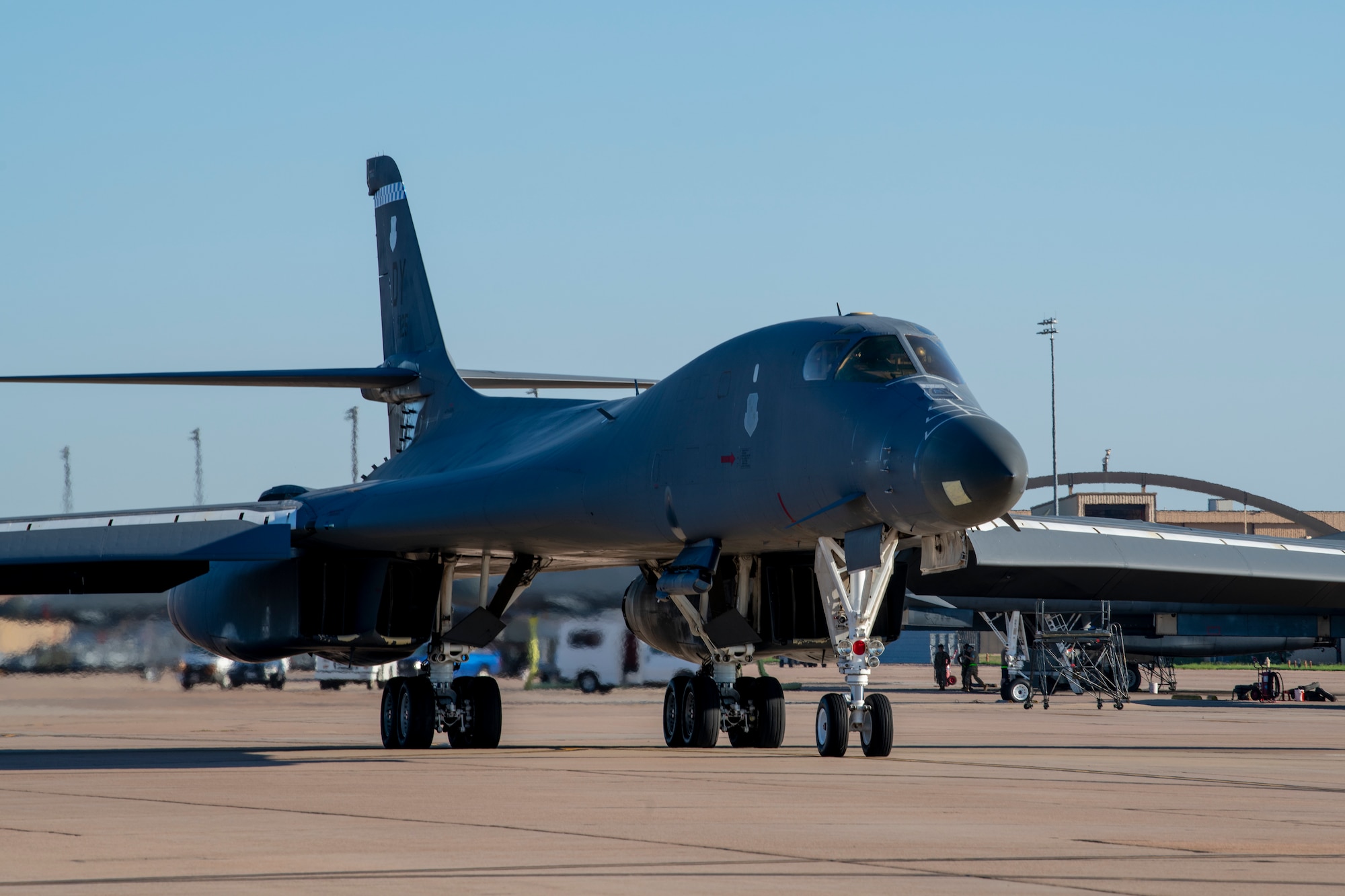 A B-1B Lancer taxis along the flightline at Dyess Air Force Base, Texas Sept. 7th, 2022, for a Bomber Task Force mission. The U.S. Air Force’s steadfast commitment to mutually beneficial cooperation with Ecuador and Panama reflects the United States’ Enduring Promise of friendship, partnership and solidarity with Latin American and the Caribbean. (U.S. Air Force photo by Senior Airman Mercedes Porter)