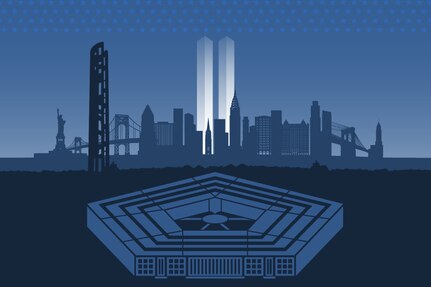 A graphic depicting 9/11 memorial of New York, Pennsylvania and the Pentagon.