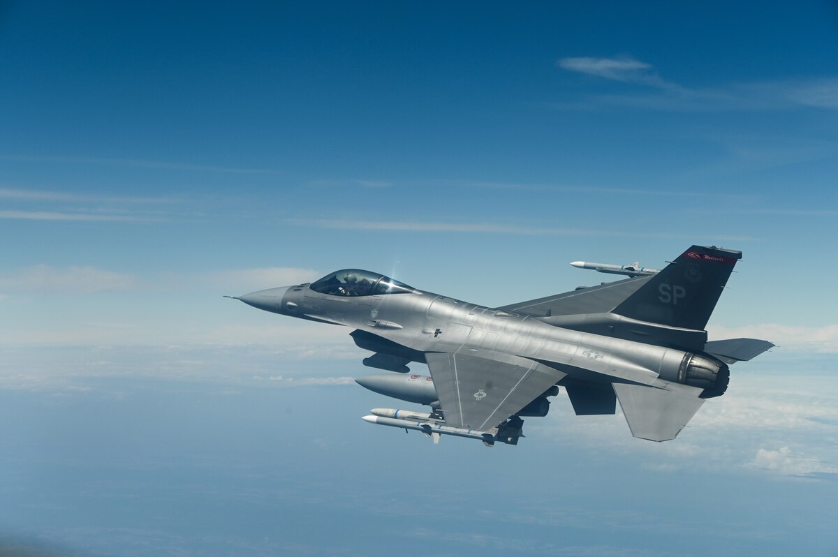 A U.S. Air Force F-16CM in flight.
