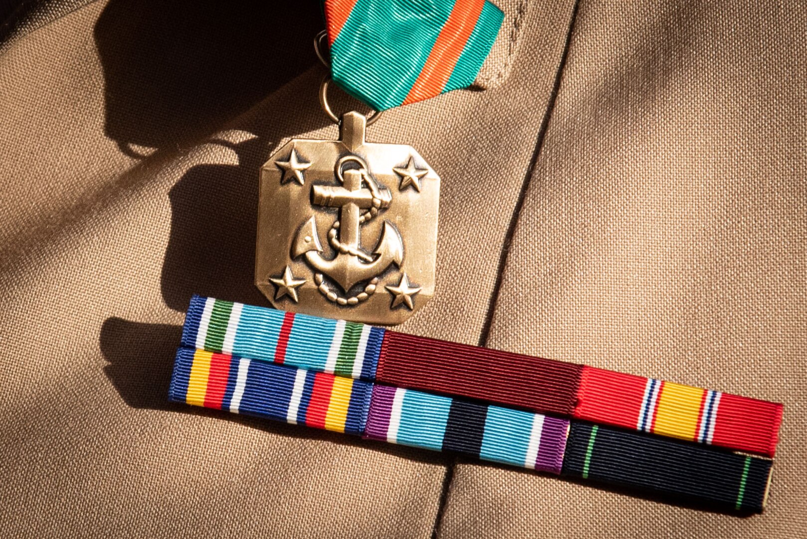 Hospital Corpsman Second Class Saleela Suwannarak receives the Navy and Marine Corps Achievement Medal for her service aboard Naval Health Clinic Cherry Point during a ceremony held Friday, September 9.