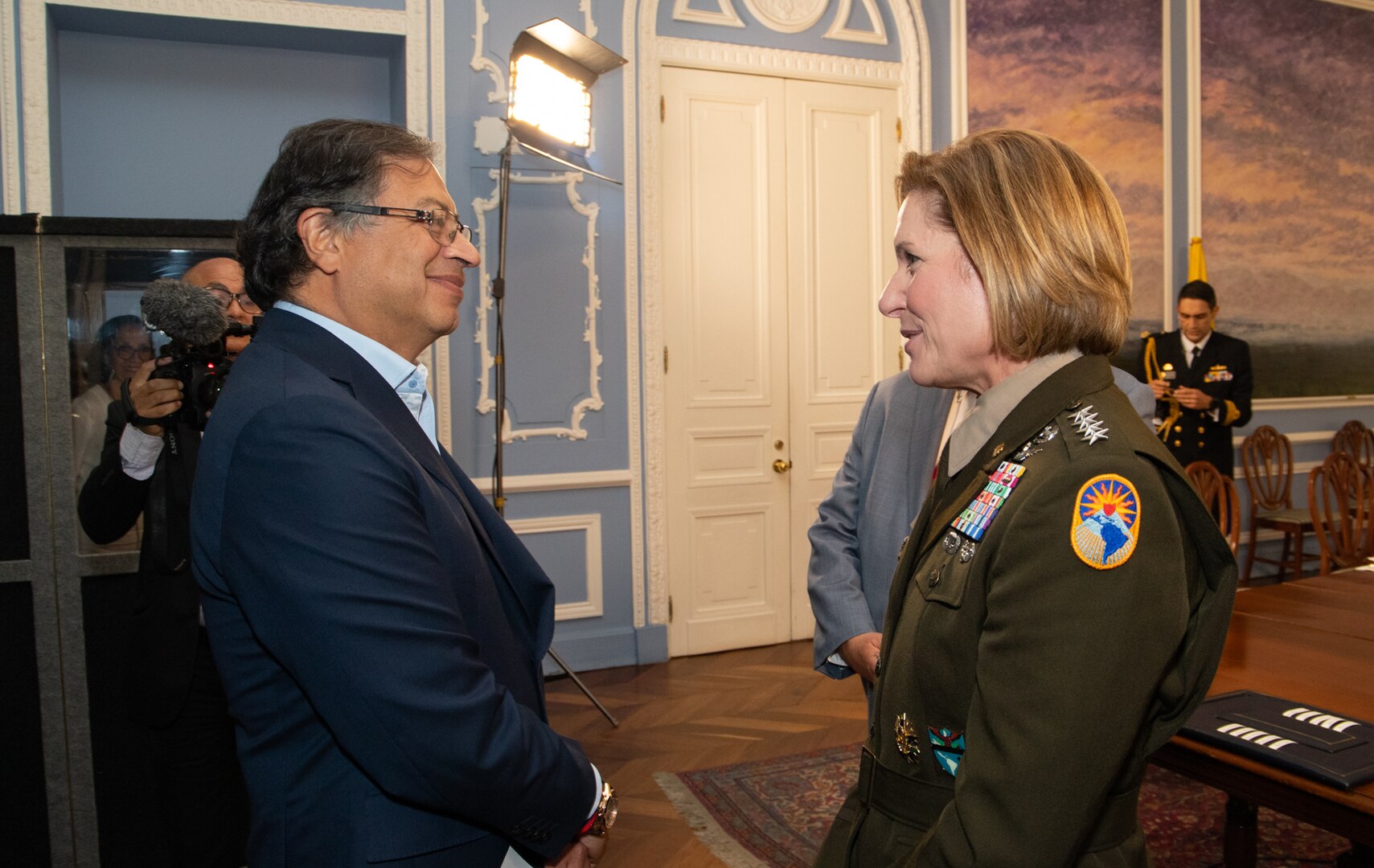 U.S. Army Gen. Laura Richardson, commander of U.S. Southern Command, meets with Colombian President Gustavo Petro.