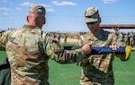 U.S. Army Lt. Col. Shawn Tabankin, the 1st Battalion, 69th Infantry Regiment commander, and Command Sgt. Maj. Jason Zeller, the 1st Battalion, 69th Infantry Regiment senior enlisted advisor, case the battalion’s colors during a ceremony at Fort Bliss Texas, Sept. 6, 2022. The colors will be unfurled in Africa when the unit assumes responsibility for a security mission as part of Combined Joint Task Force-Horn of Africa.