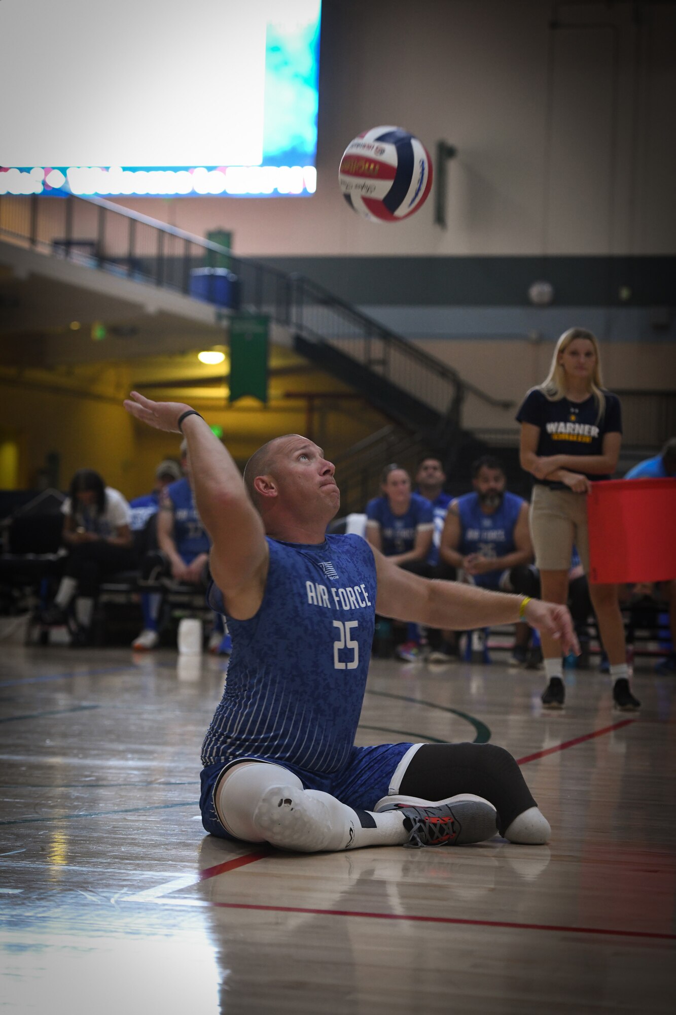 First Sgt. Benjamin Seekell, Team Air Force, competes in seating volleyball during the 2022 DoD Warrior Games, August 27, 2022.