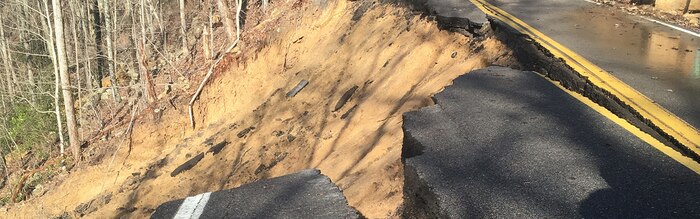 A landslide shuts down a portion of Tennessee State Road 66 in Hawkins County, Tennessee, in Feburary 2019. Responders used the Domestic Operations Awareness and Assessment Response Tool, or DAART, to track flooding and other impacts from stormy weather Feb. 24-25. (Courtesy image)