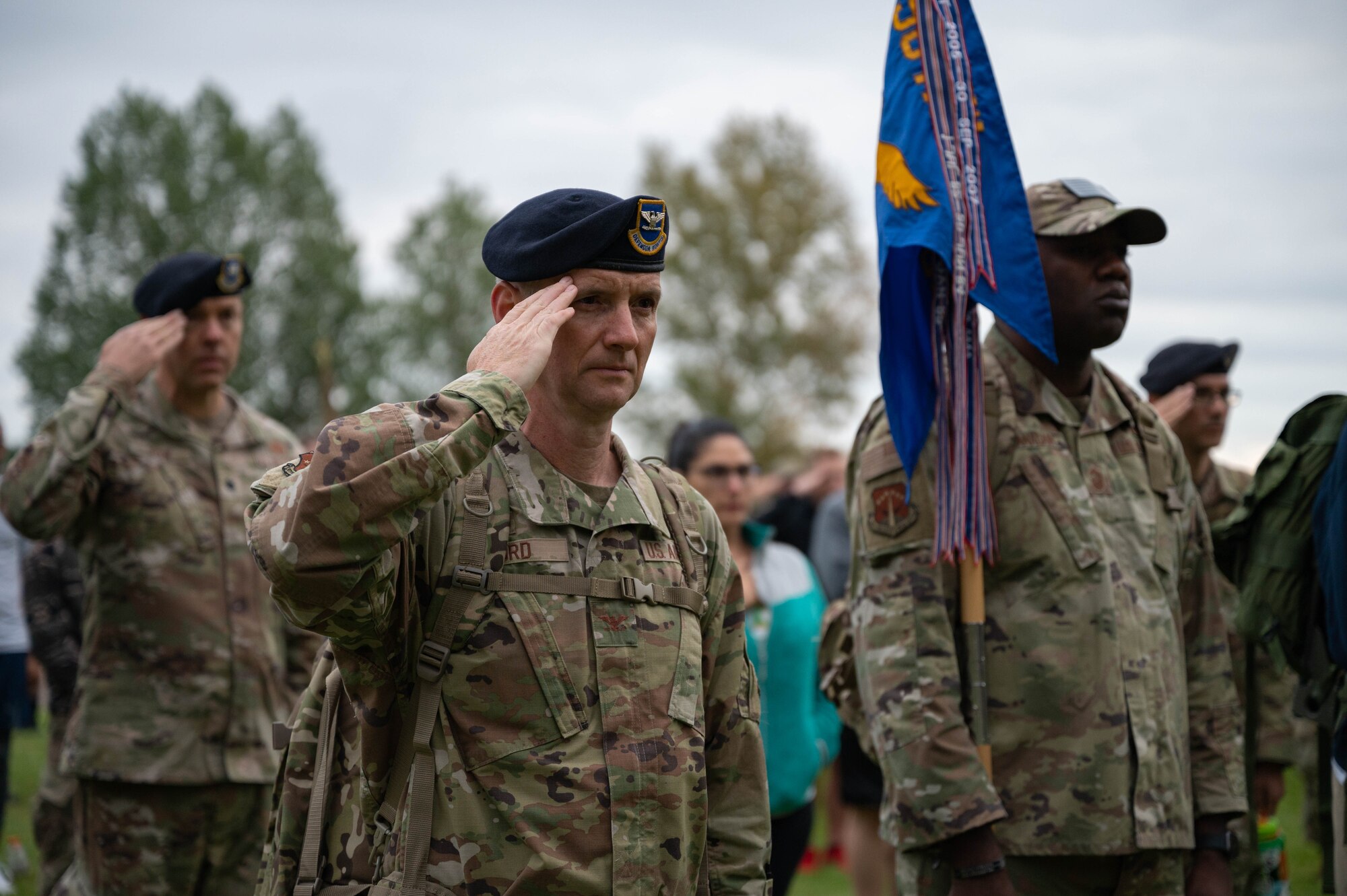 Airmen in 90th Missile Wing participate in a 9/11 ceremony and  ruck march.