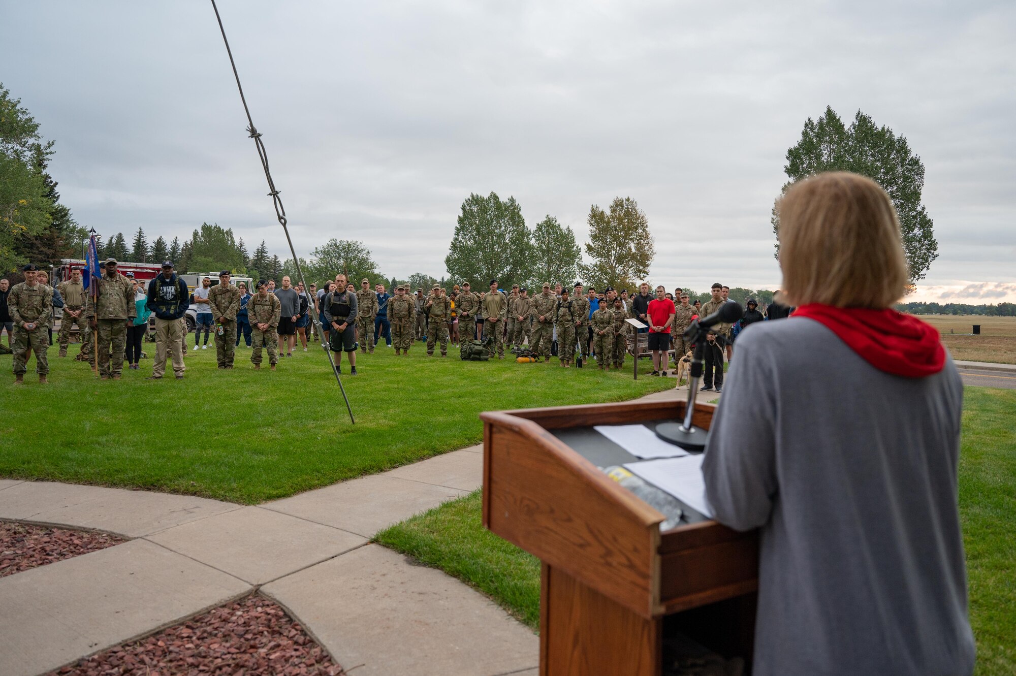 Airmen in 90th Missile Wing participate in a 9/11 ceremony and  ruck march.