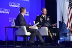 Defense Intelligence Agency Director Lt. Gen. Scott Berrier participates in a fireside chat with U.S. Cyber Command Executive Director David Frederick at the Billington Cybersecurity Summit on Sept. 9, 2022.