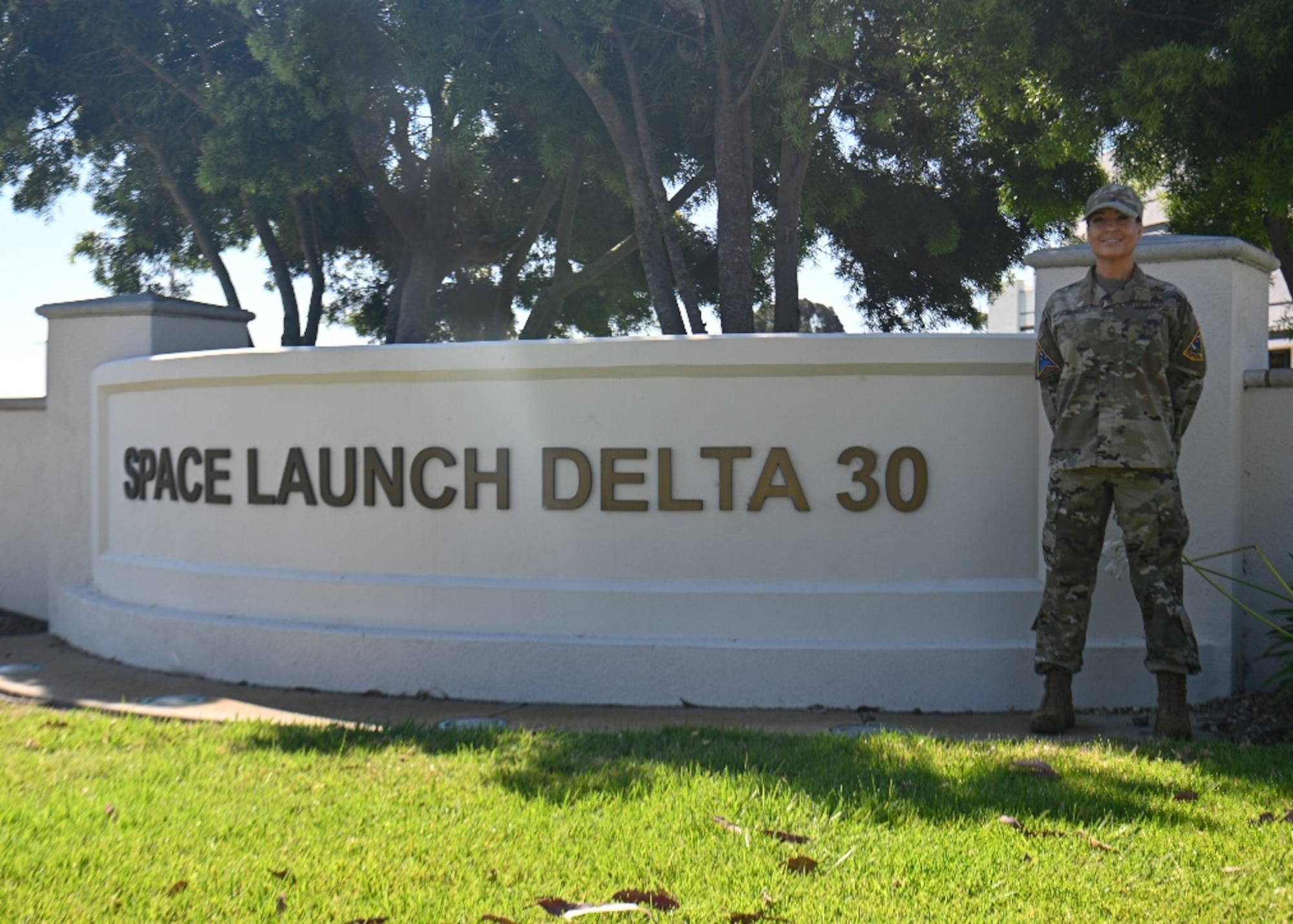 U.S. Air Force Chief Master Sgt. Cherise Mosley, Space Launch Delta 30's Senior Enlisted Airman, poses outside the SLD 30 Headquarters building on Vandenberg Space Force Base, Calif., Aug. 31, 2022. (U.S. Space Force photo by Airman- 1st Class Kadielle Shaw)