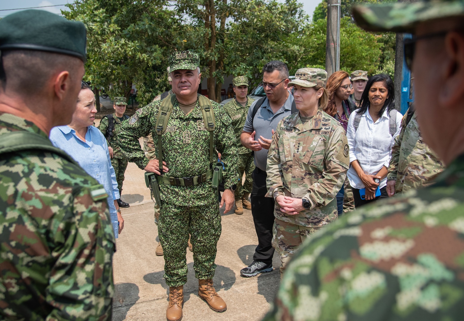 U.S. Army Gen. Laura Richardson, commander of U.S. Southern Command, meets with leaders and service members of the Colombian military’s Joint Task Force Omega.