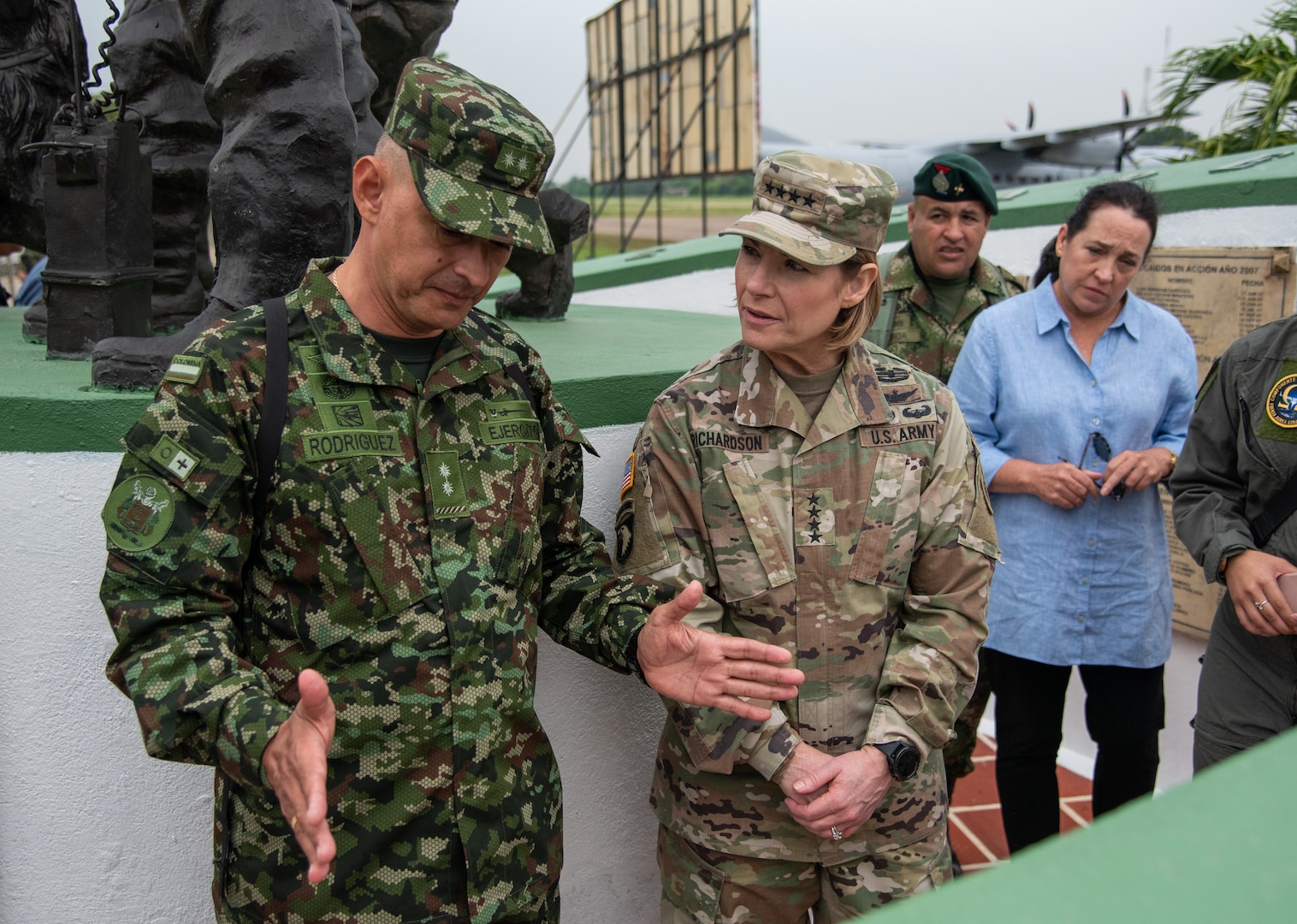 U.S. Army Gen. Laura Richardson, commander of U.S. Southern Command, meets with leaders and service members of the Colombian military’s Joint Task Force Omega.