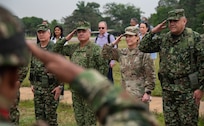 U.S. Army Gen. Laura Richardson, commander of U.S. Southern Command, meets with leaders and service members of the Colombian military’s Joint Task Force Omega.