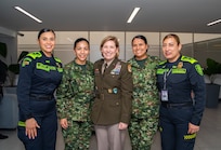 U.S. Army Gen. Laura Richardson, commander of U.S. Southern Command, poses for a picture with members of the Colombian National Police and military.