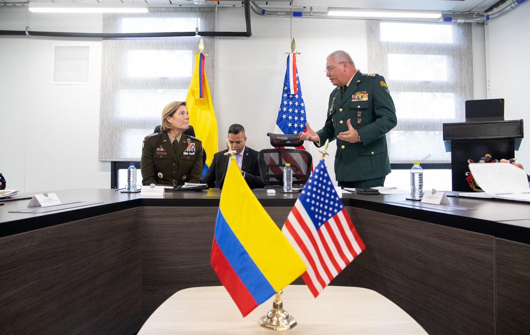 U.S. Army Gen. Laura Richardson, commander of U.S. Southern Command, talks with Colombia’s top military officer, General Commander of the Colombian Military Forces, Gen. Helder Giraldo.