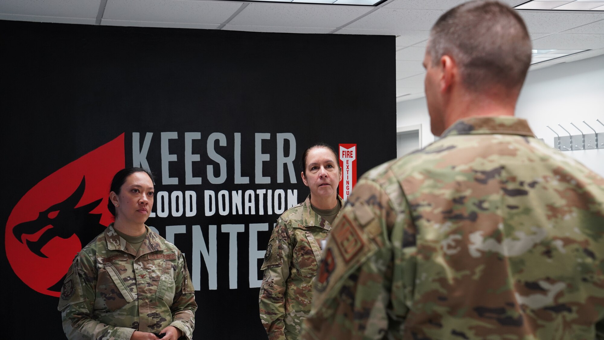 U.S. Air Force Col. Lynne Bussie, 81st Medical Group deputy commander, and Chief Master Sgt. Paula Eischen, 81st MDG senior enlisted leader, tour the Blood Donation Center during their open house at Keesler Air Force Base, Mississippi, Sept. 9, 2022. The BDC’s mission is to support the Armed Services Blood Program by collecting, processing, storing, distributing and transfusing blood worldwide in times of peace and war.