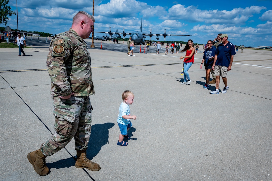 Airmen and families participating in family day.