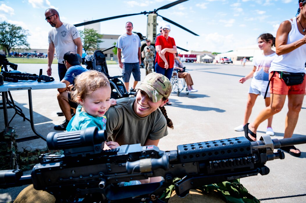 Airmen and families participating in family day.