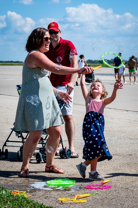 Airmen and families participating in family day.