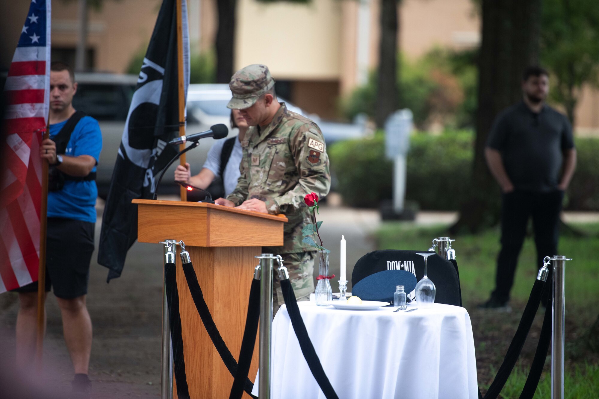 The Missing Man table at Maxwell Air Force Base, September 9, 2022. The missing man table has many symbolic references, the most impactful being the chair that will never be seated in.