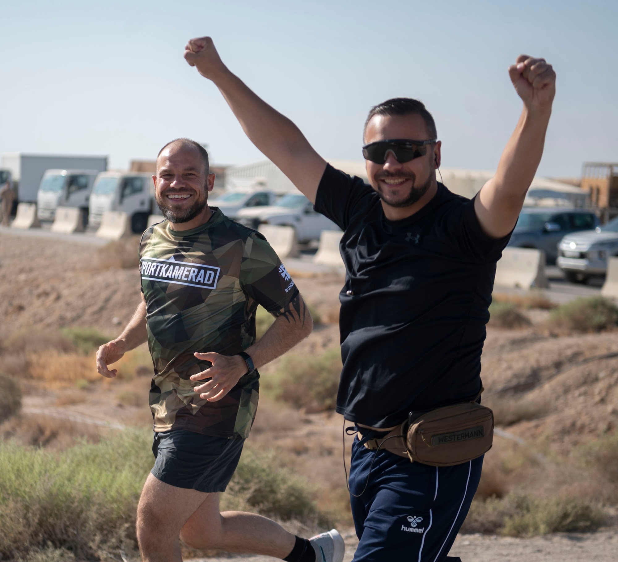 The 332d Air Expeditionary Wing honors those lives lost during the September 11 terrorist attacks in 2001. The 332d AEW held a 24 hour stair climb, the “Run to Remember” 5k, an unveiling of a 9/11 themed T-wall, Emergency Services interactive display, a flyover, cookout, 9/11 themed movie night and a memorial ceremony that showed a screening of a documentary  showcasing the sequence of events during the attacks. (U.S. Air Force photo by Tech. Sgt. Jeffery Foster)