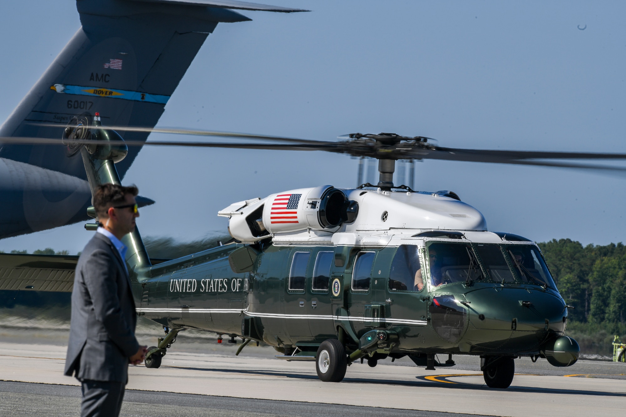 Marine One carrying U.S. President Joe Biden, taxis prior to takeoff from Dover Air Force Base, Delaware, Sept. 9, 2022.